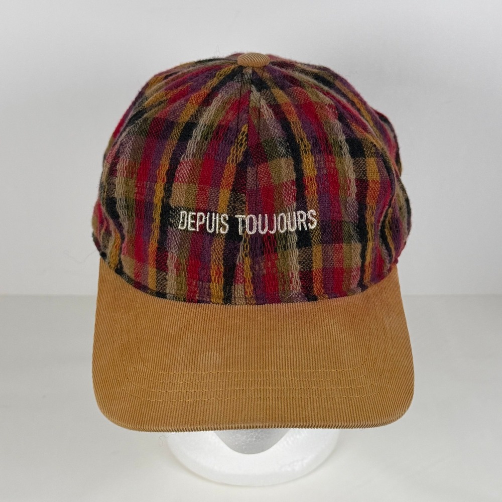 Depuis Toujours Plaid Wool Corduroy Brim Adjustable Strapback Hat Multi-Color